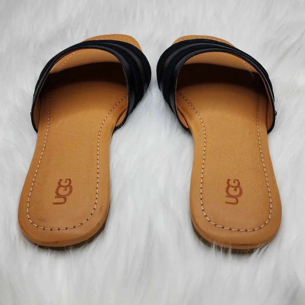 UGG Ximena Slip On Slide Sandals Black Leather